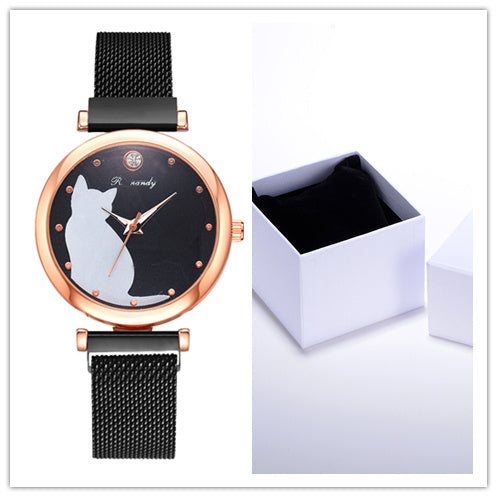 Women's 5-Piece Rose Gold Mesh Watch and Bracelet Set