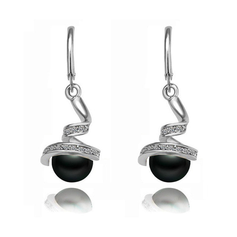 Cubic Zirconia & Black Simulated Pearl Earring and Necklace Set