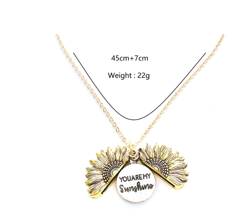 Sunflower Pendant Necklace with Engraved Message