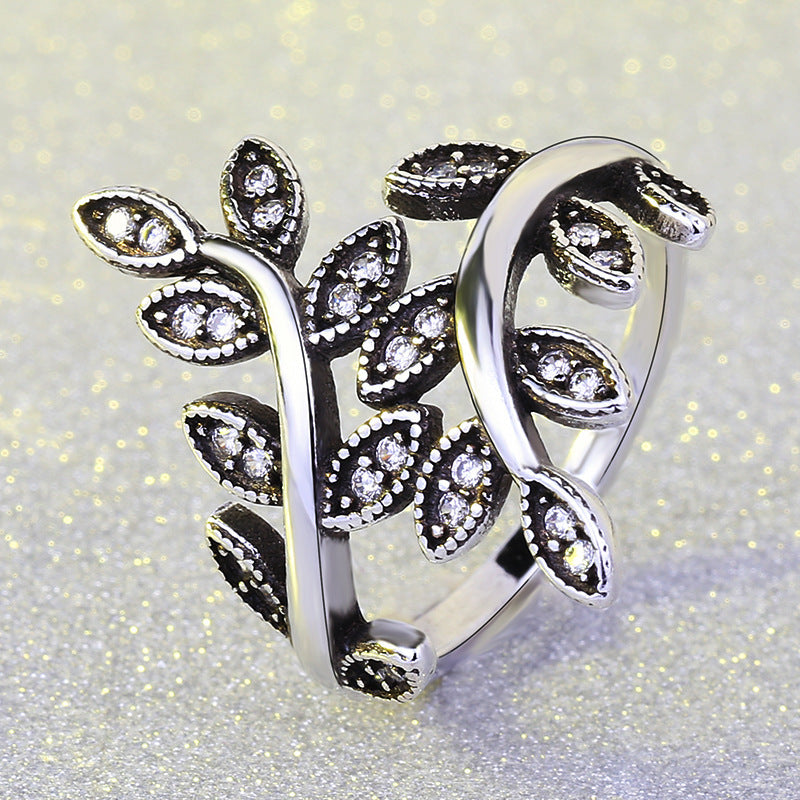 Vintage Tree Leaf CZ Diamond Ring