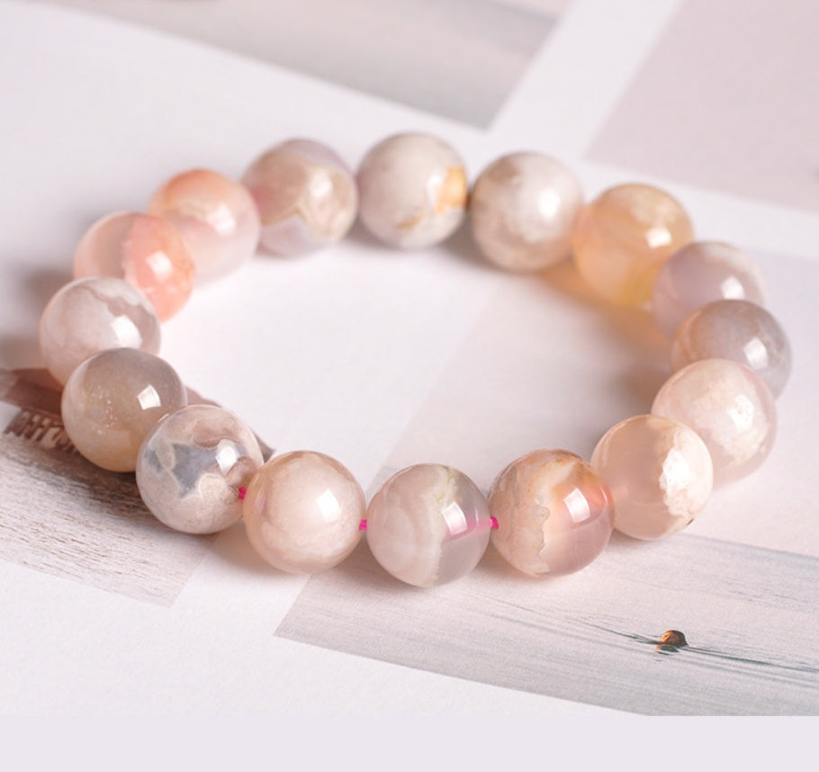 Cherry Blossom Agate Beaded Bracelet