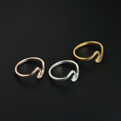 Simple Wavy Couple Ring Foreign Trade Creative Glossy Geometric Ring Tanabata Gift