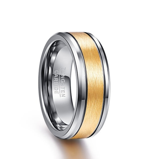 Modern 8mm Gold Brushed Tungsten Carbide Wedding Band