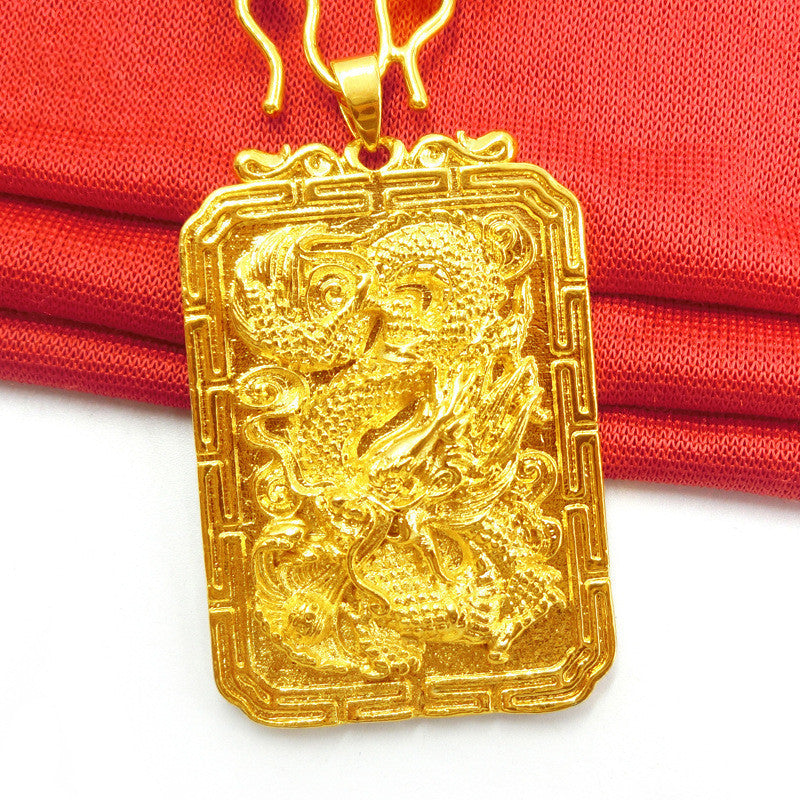 Men's Solid Gold-Plated Dragon Pendant Necklace
