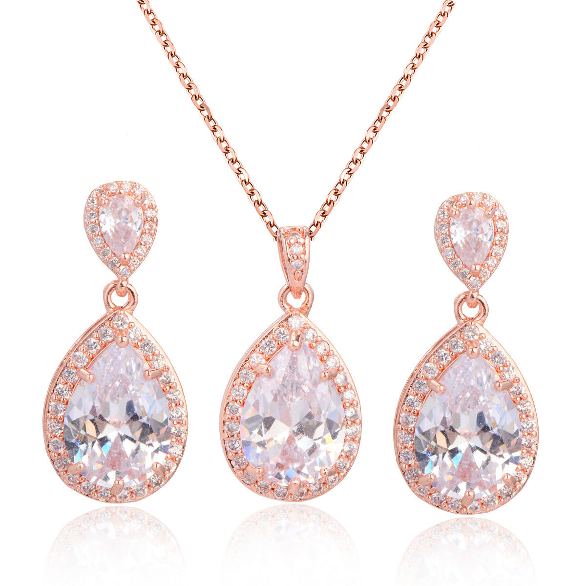 Graceful Zircon Water Drop Bridal Jewelry Set