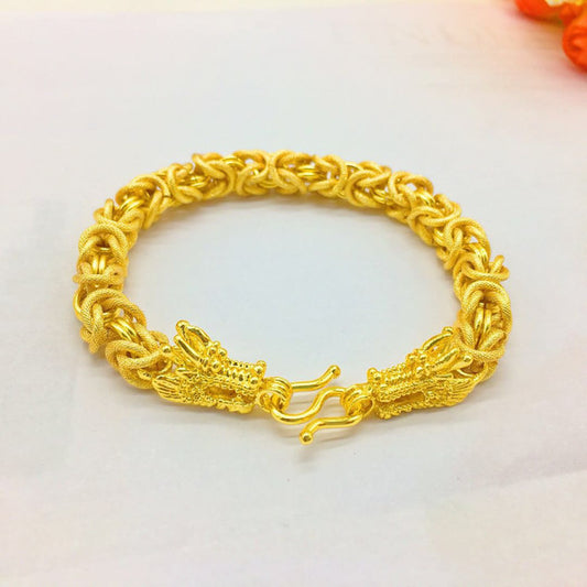 24K Yellow Gold Plated Double Dragon Head Bracelet