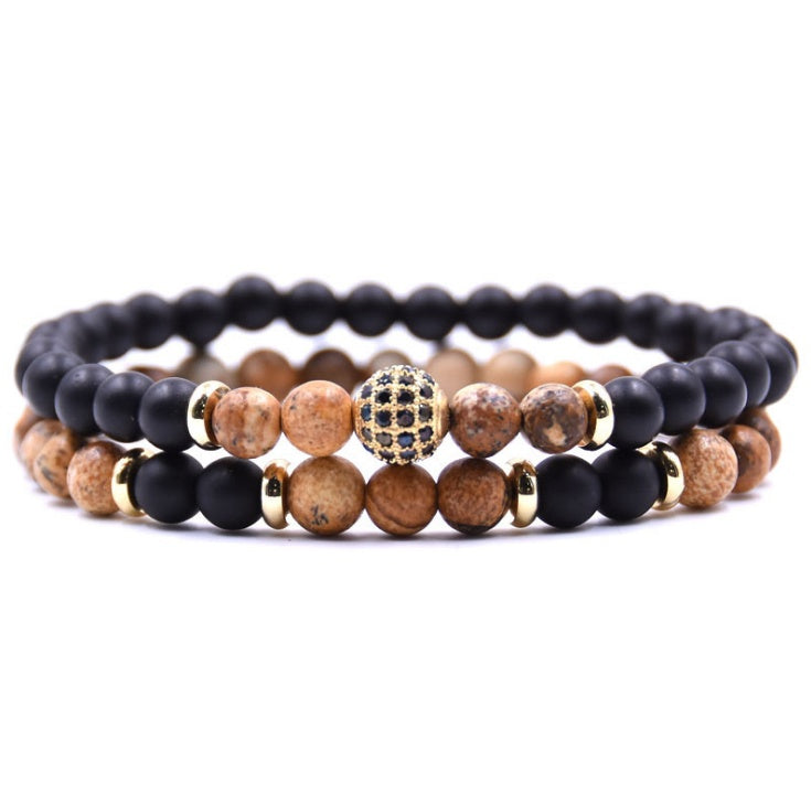 Earthy & Elegant: Natural Stone Bracelet Set with Zircon Accents