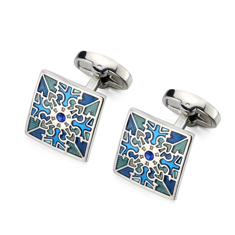 Blue Grid Copper French Cufflinks for Men
