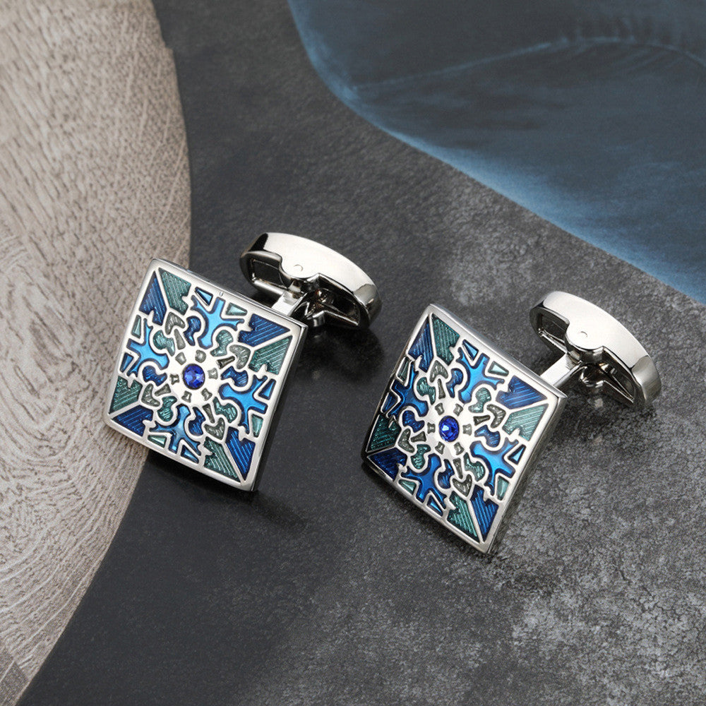 Blue Grid Copper French Cufflinks for Men