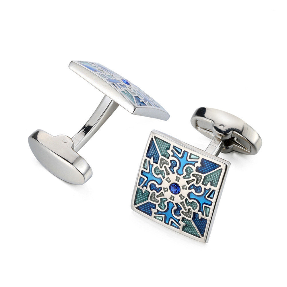 Blue Grid Copper French Cufflinks for Men