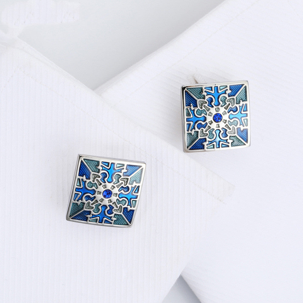 Blue Grid Copper French Cufflinks for Men