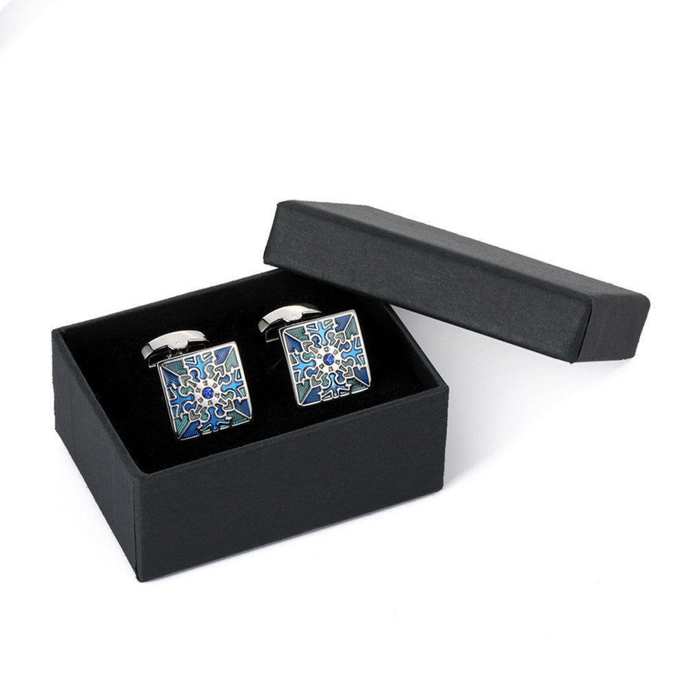 Blue Grid Copper French Cufflinks for Men