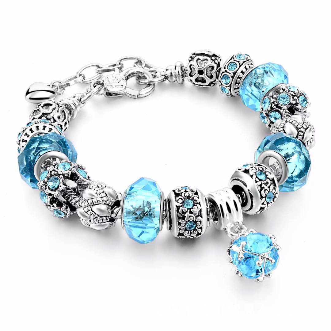 Crystal Beaded Snake Chain Charm Bracelet