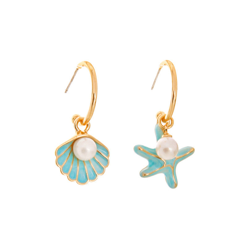 Colorful Shell Pearl Drop Earrings