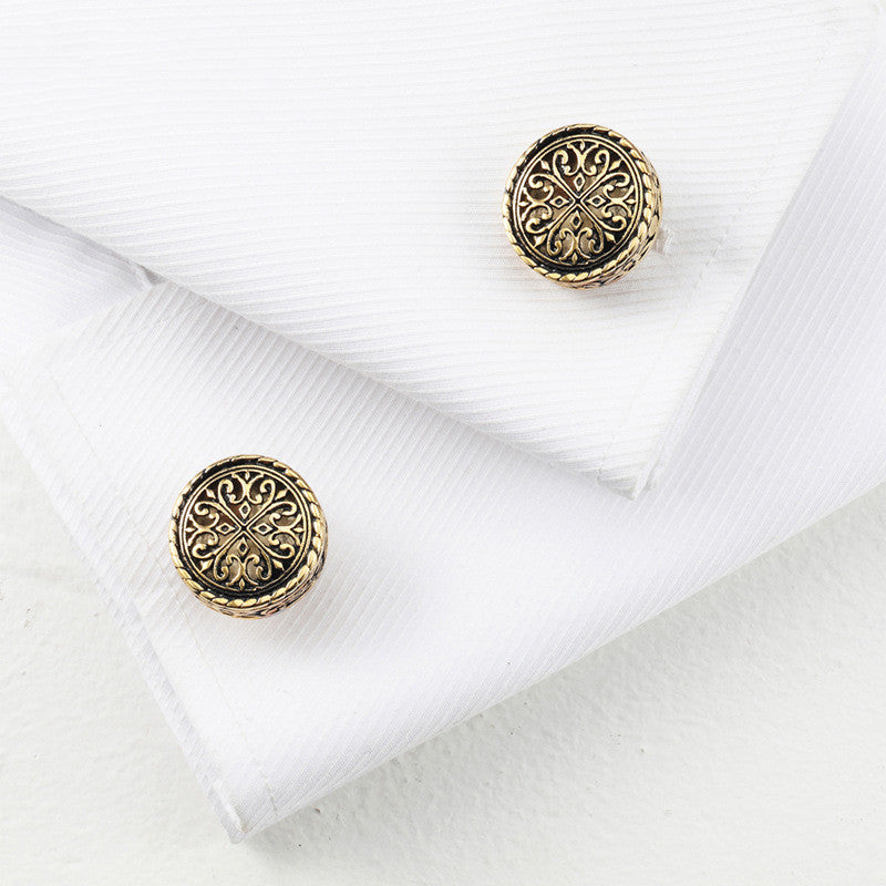 French Black Glue Drop Round Gold Plated Cufflinks
