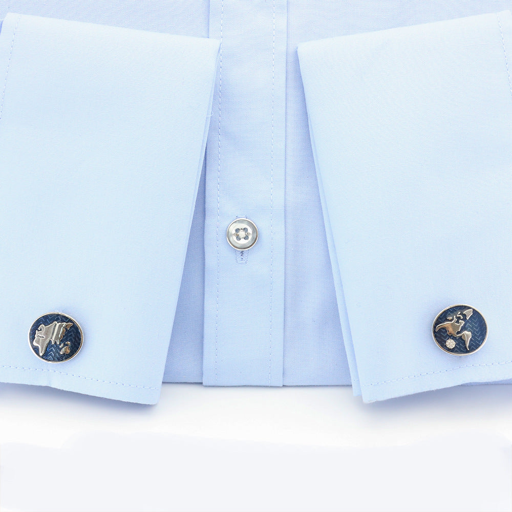 World Map Blue Cufflinks: Vintage Elegance for Men