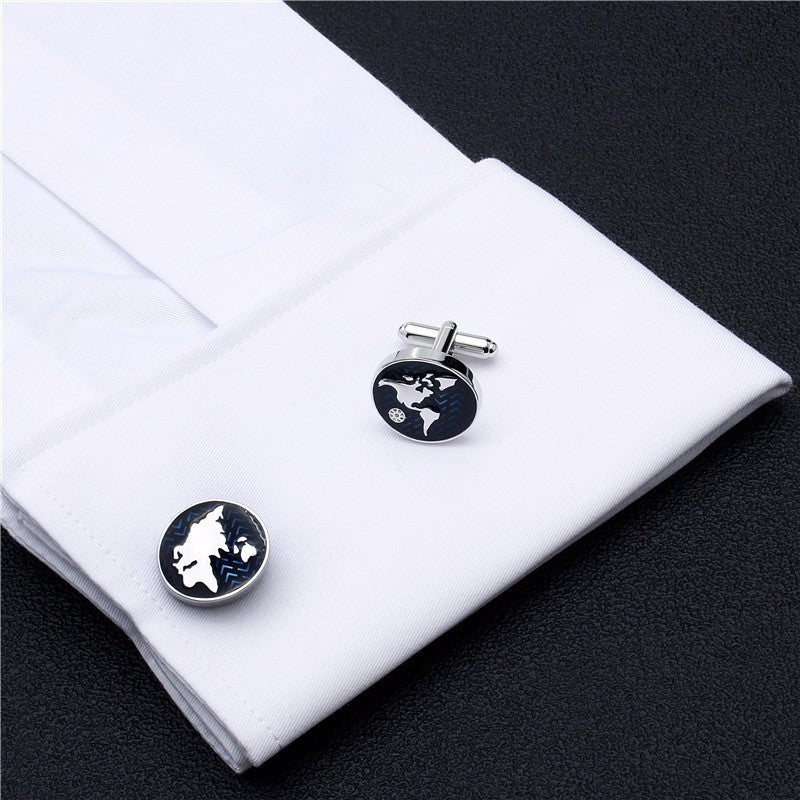 World Map Blue Cufflinks: Vintage Elegance for Men