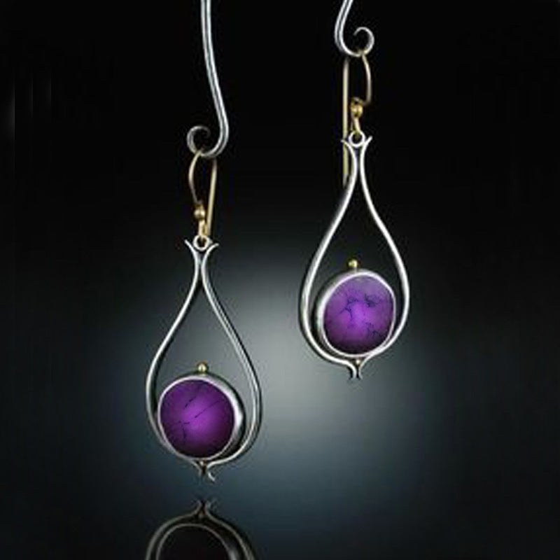 Elegant Crystal Vintage Drop Earrings with Purple Turquoise