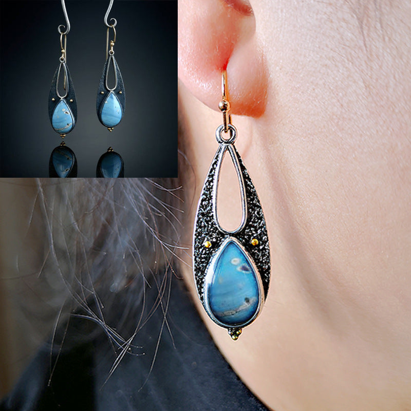 Vintage Teardrop Blue Resin Dangle Earrings