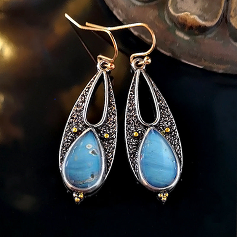 Vintage Teardrop Blue Resin Dangle Earrings