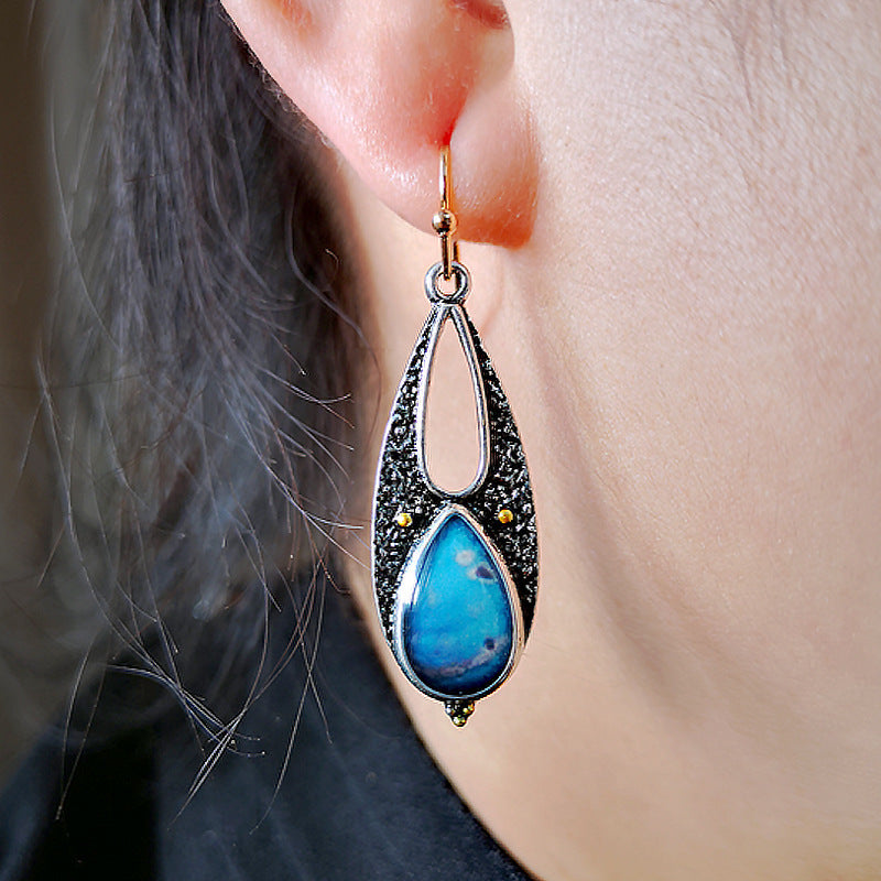Vintage Teardrop Blue Resin Dangle Earrings