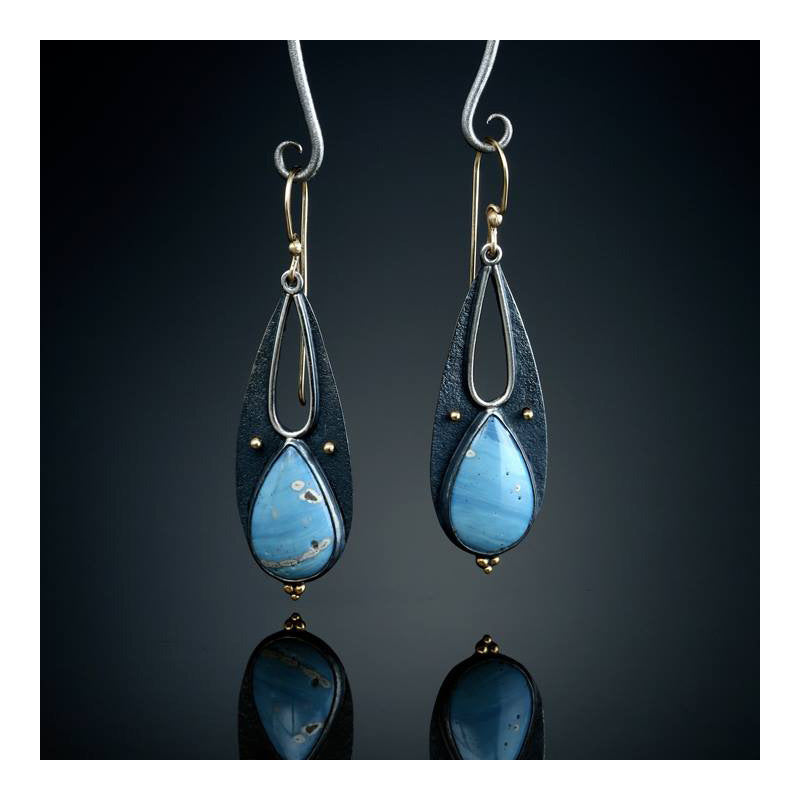 Vintage Teardrop Blue Resin Dangle Earrings
