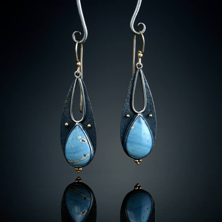 Vintage Teardrop Blue Resin Dangle Earrings