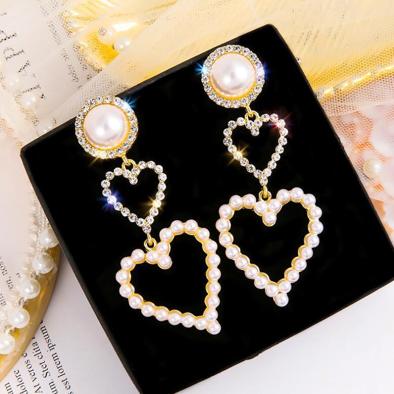 Pearl Heart Dangle Earrings for Women