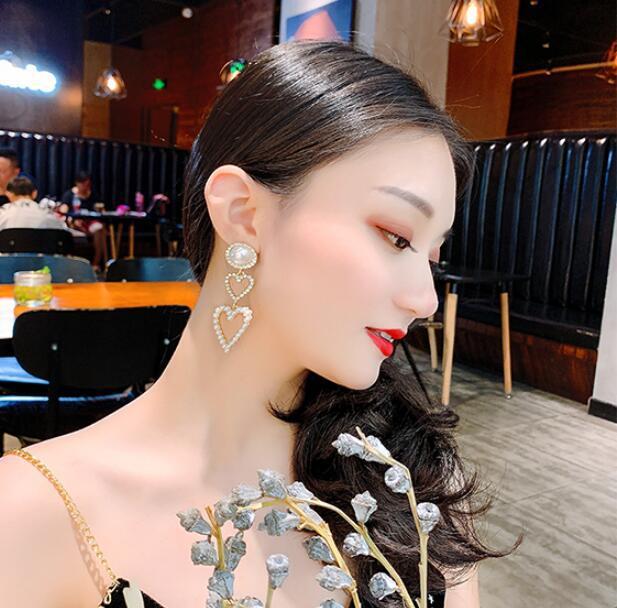 Pearl Heart Dangle Earrings for Women