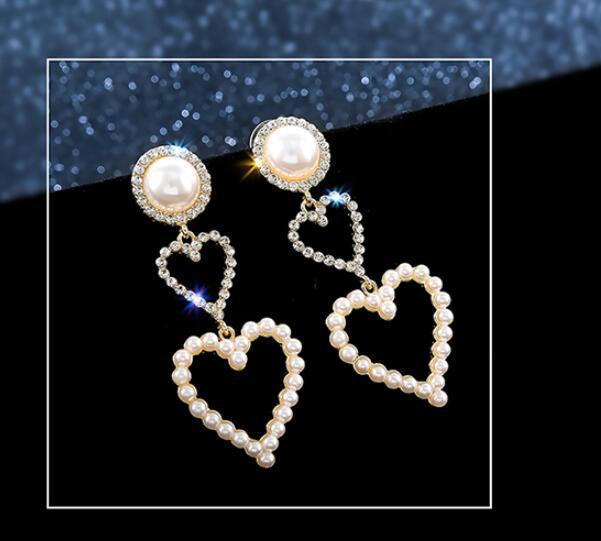 Pearl Heart Dangle Earrings for Women