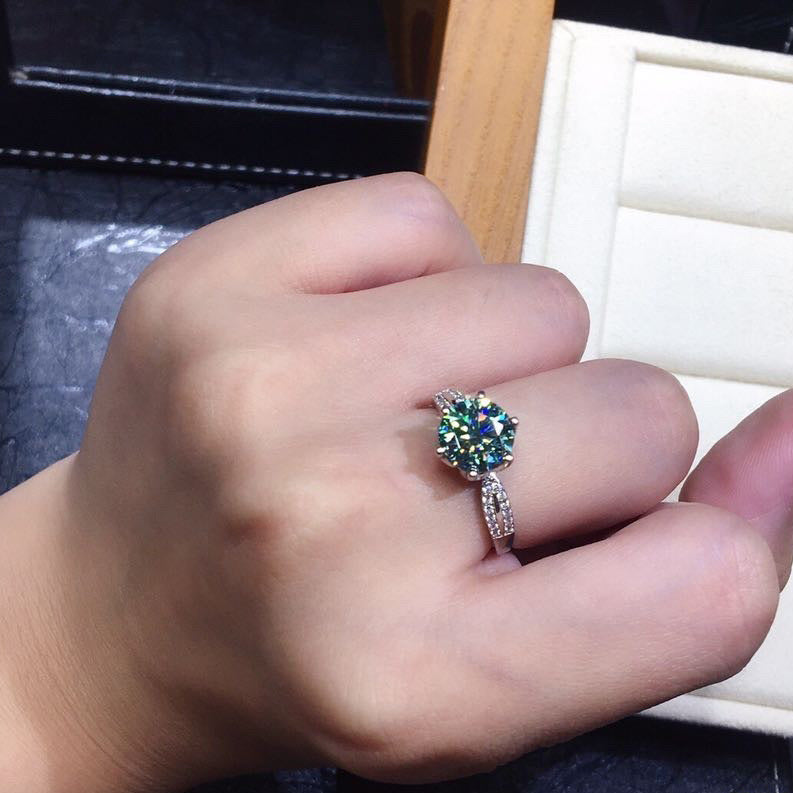Blue Green Moissanite Adjustable Ring