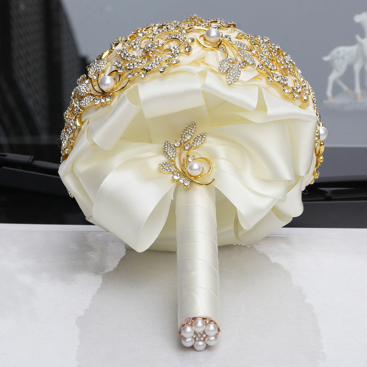 Luxurious Golden Full Diamond Bridal Bouquet