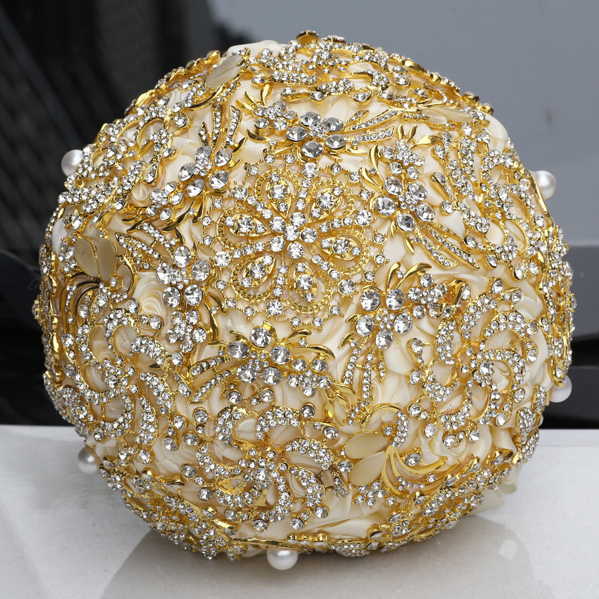 Luxurious Golden Full Diamond Bridal Bouquet