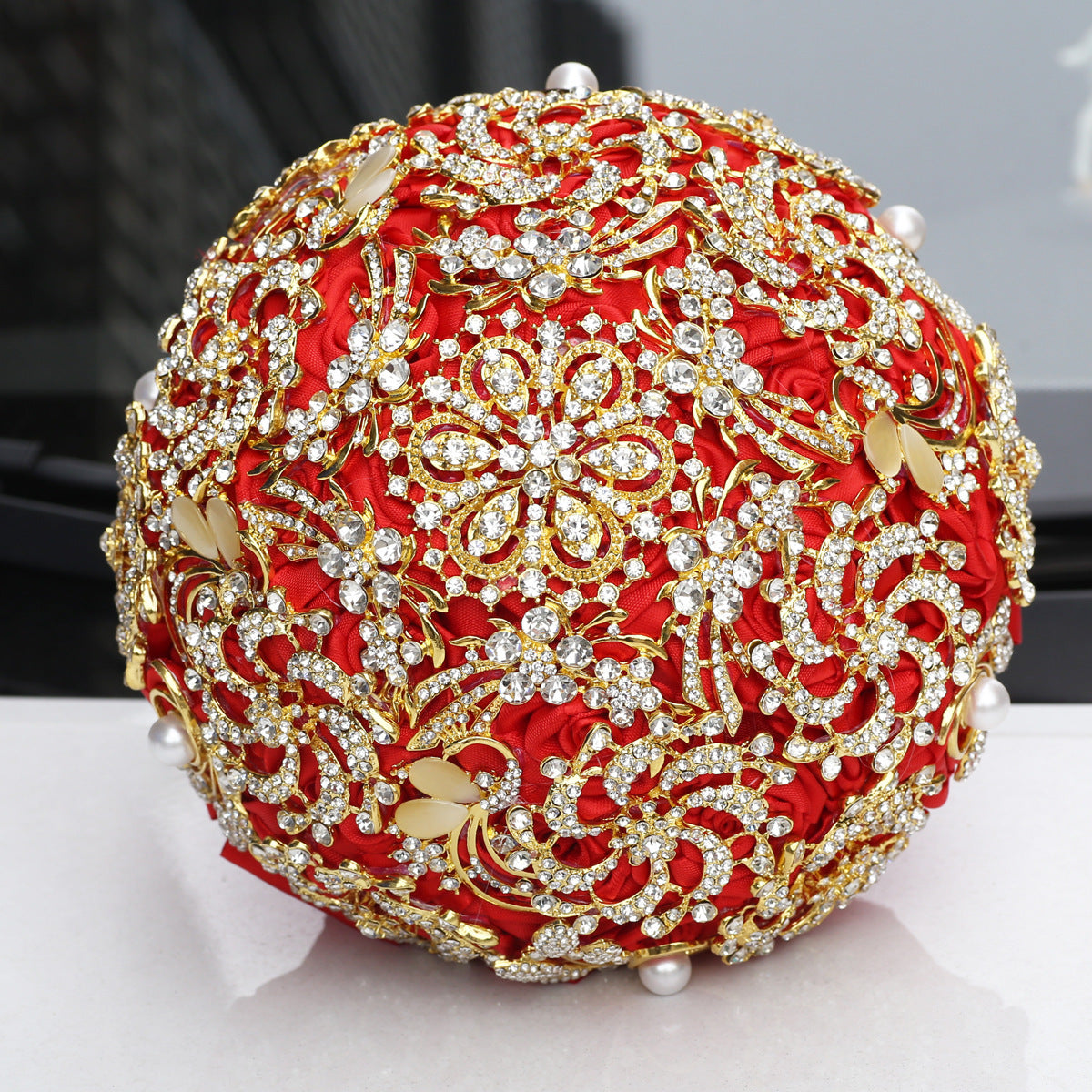 Luxurious Golden Full Diamond Bridal Bouquet