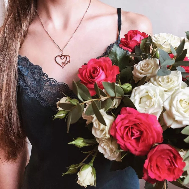 Custom Merged Double Heart Name Necklace