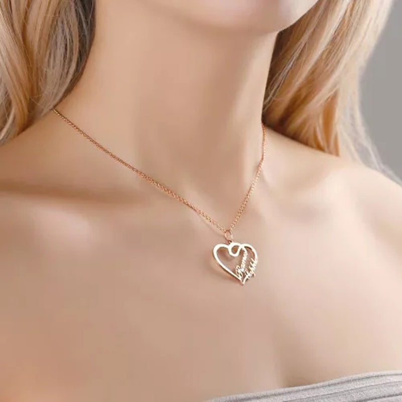 Custom Merged Double Heart Name Necklace