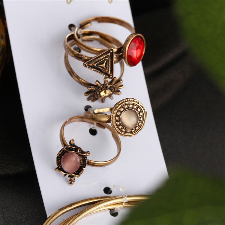 Vintage Floral Open Bracelet Ring Set