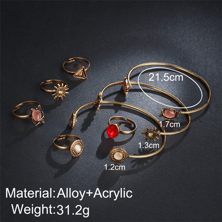 Vintage Floral Open Bracelet Ring Set