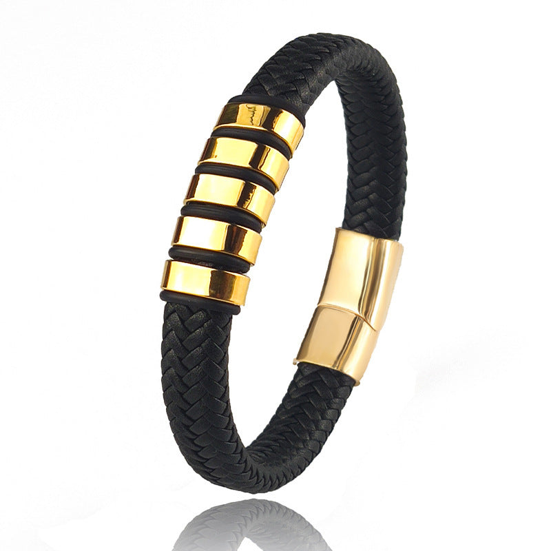 Custom Engraved Leather and Steel Bracelet