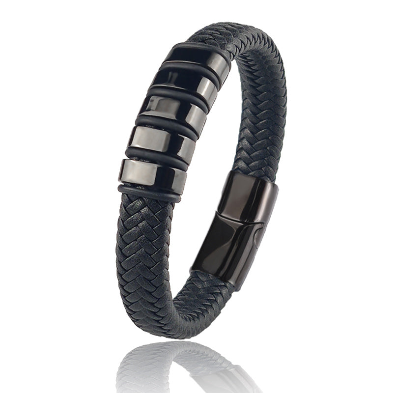 Custom Engraved Leather and Steel Bracelet