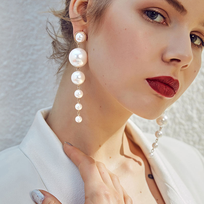 Boho-Vintage Exaggerated Pearl Dangle Earrings