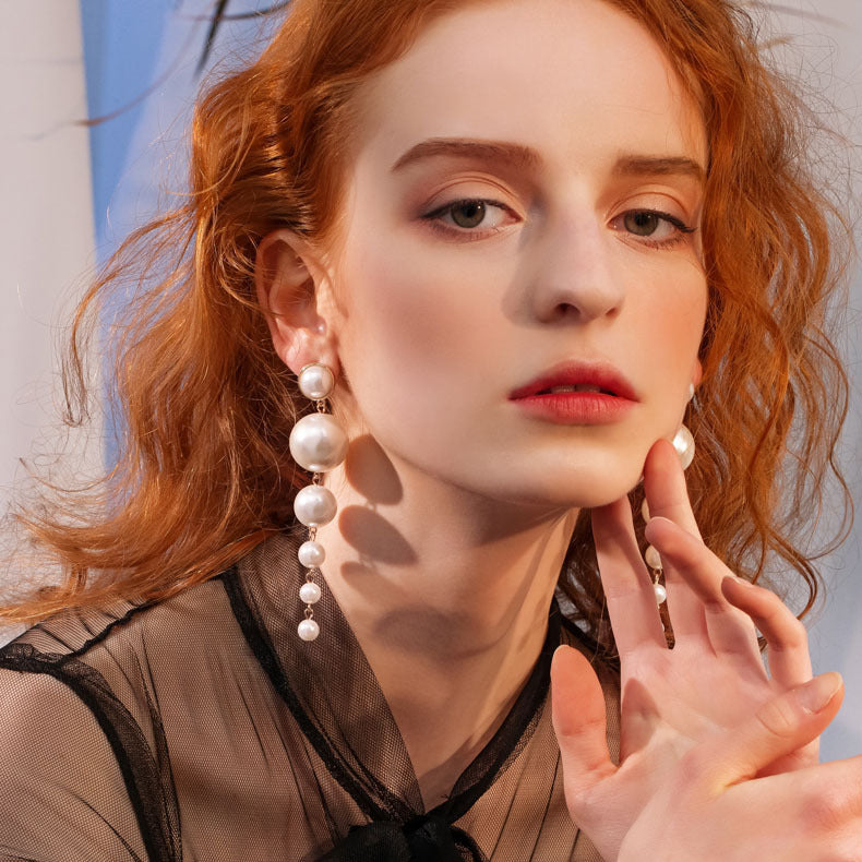 Boho-Vintage Exaggerated Pearl Dangle Earrings