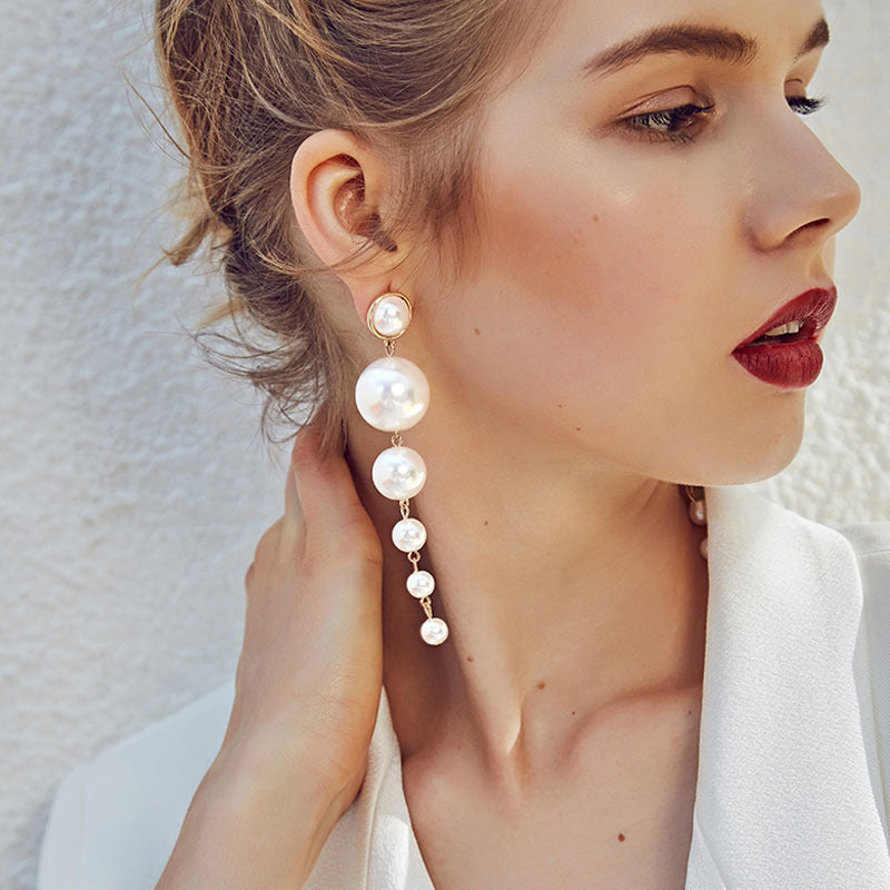 Boho-Vintage Exaggerated Pearl Dangle Earrings