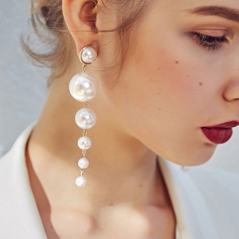 Boho-Vintage Exaggerated Pearl Dangle Earrings