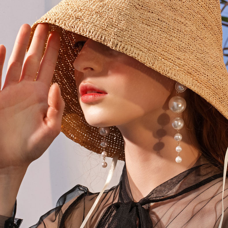 Boho-Vintage Exaggerated Pearl Dangle Earrings
