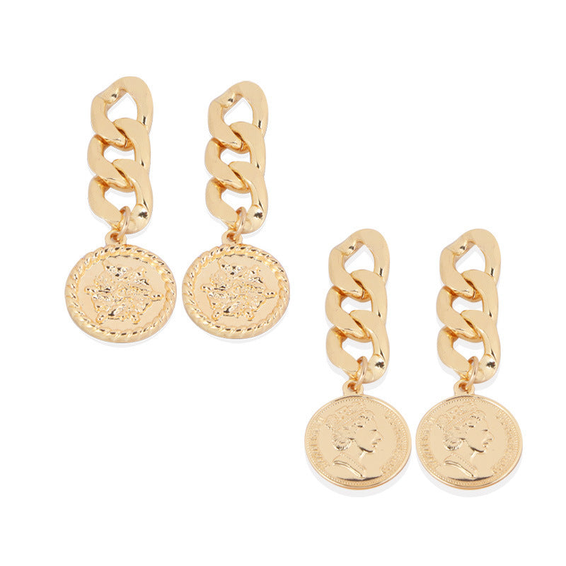Golden Coin Chain Dangle Earrings