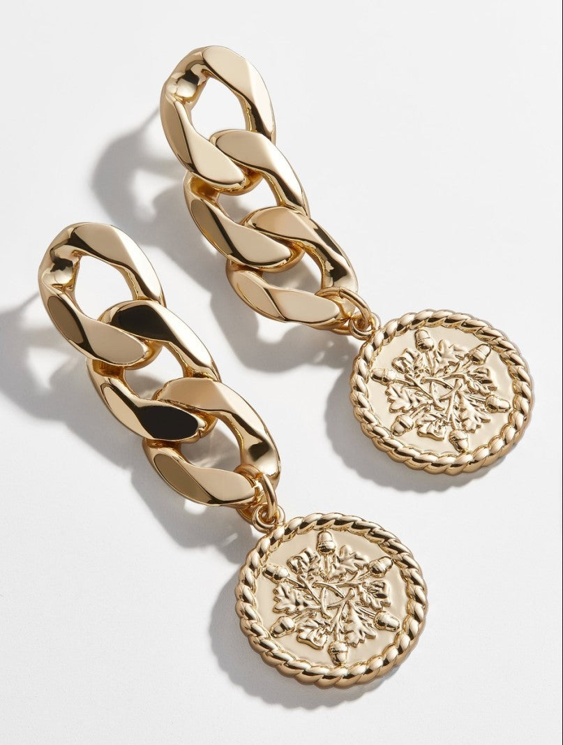 Golden Coin Chain Dangle Earrings