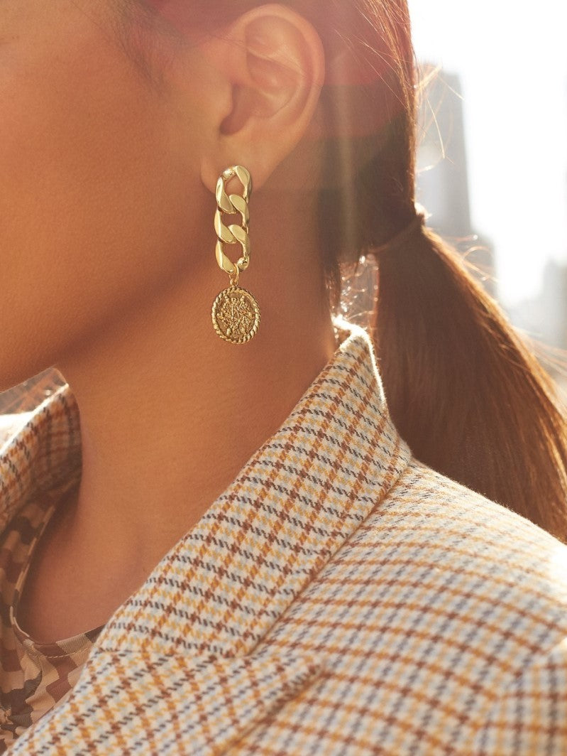 Golden Coin Chain Dangle Earrings