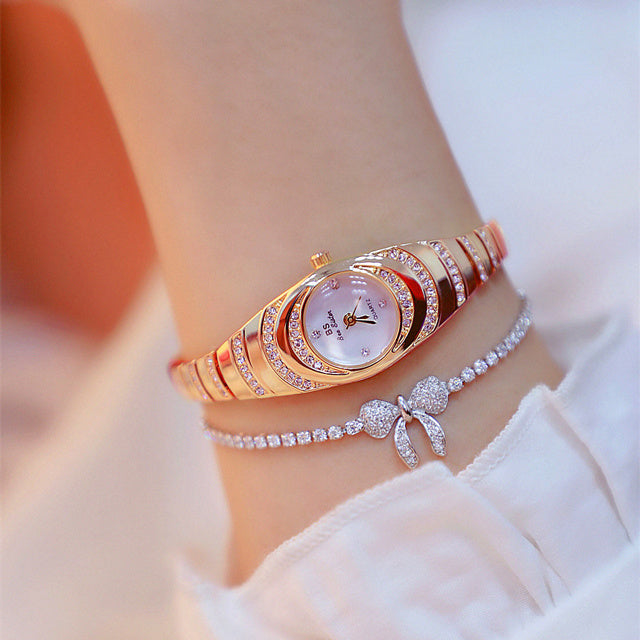 Luxurious Full Diamond Gold Tone Ladies Watch