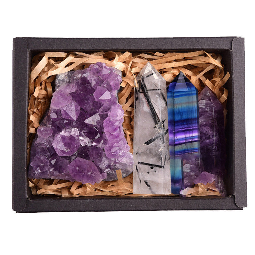 Amethyst Block Natural Crystal Hexagonal Prism Power Stone Set